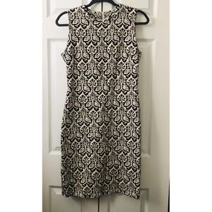 J McLaughlin Devon Bainbridge Fit Dress Black White Damask Sheath Dress Small